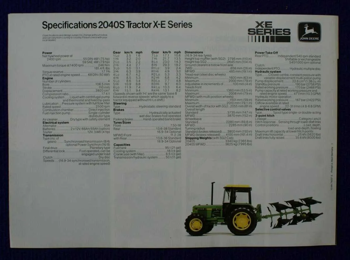 1972 john deere 2040 specs