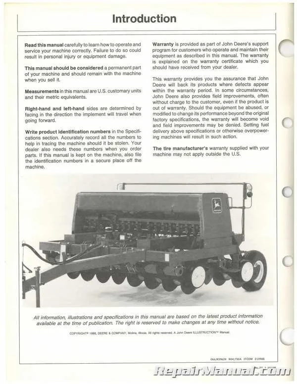 1992 john deer 750 no till drill spec sheets