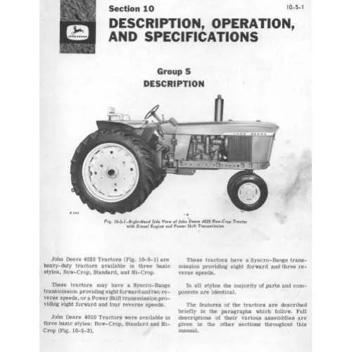 4010 john deere row crop standard tractor specs