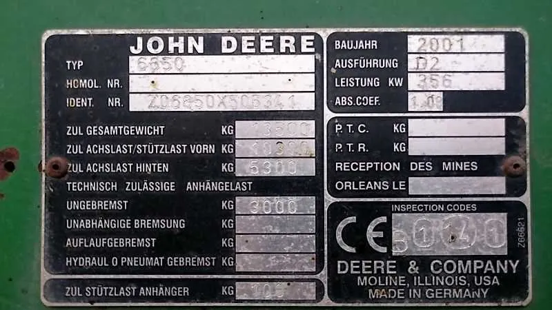 6850 john deere specs
