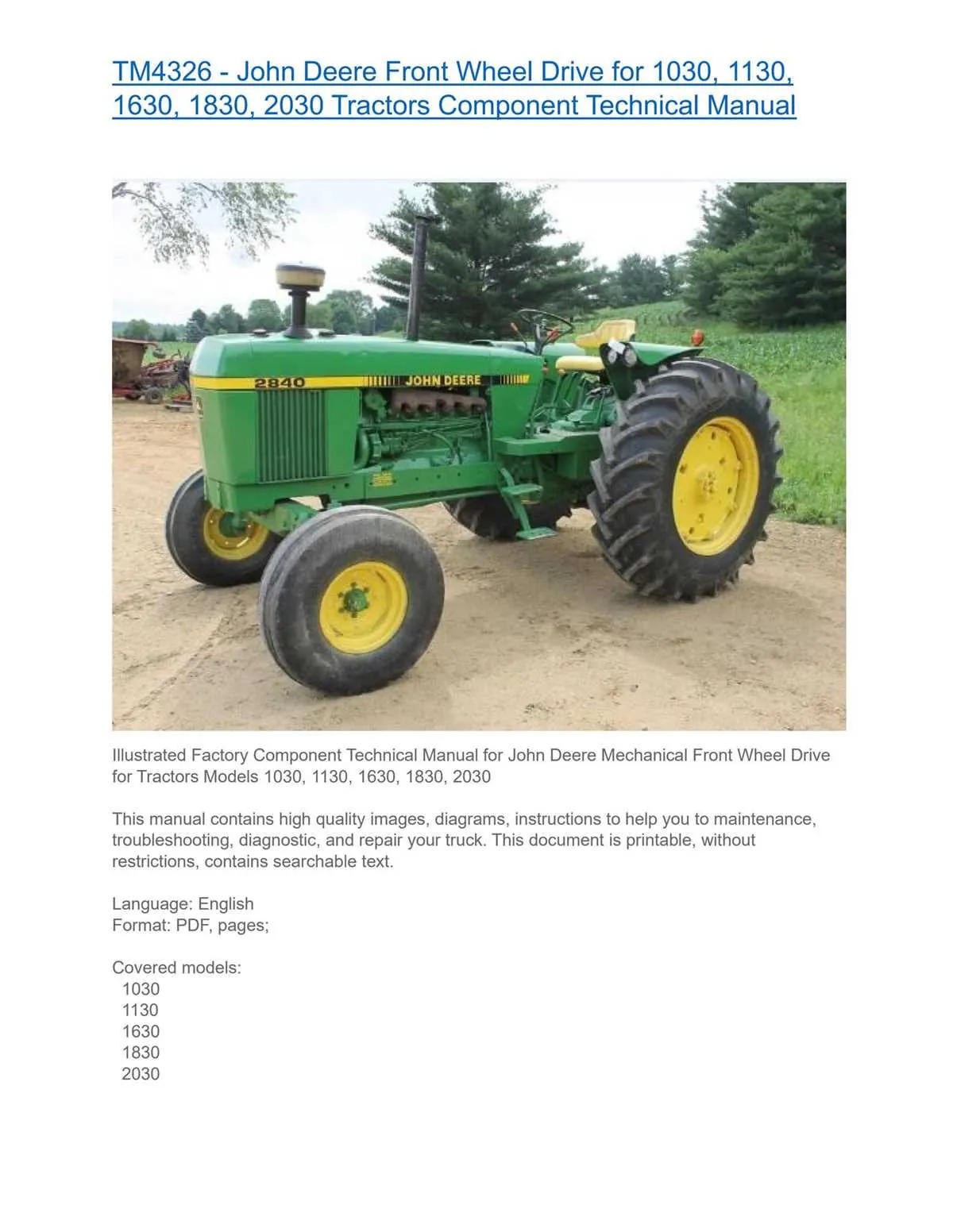 john deere 1030 specs