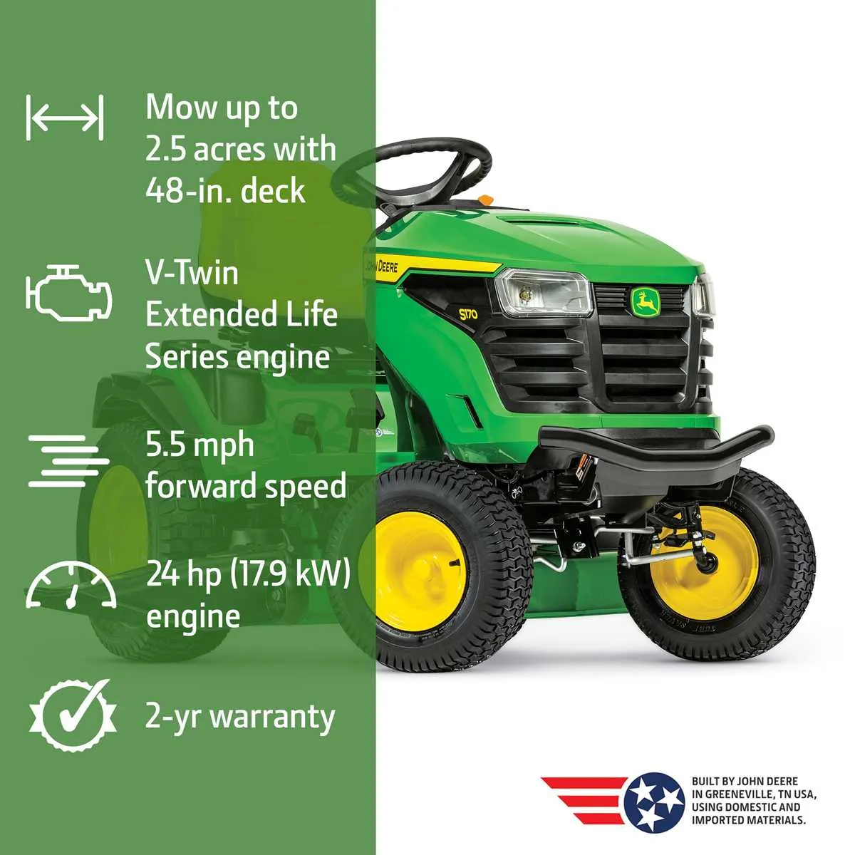 john deere 170 mower specs