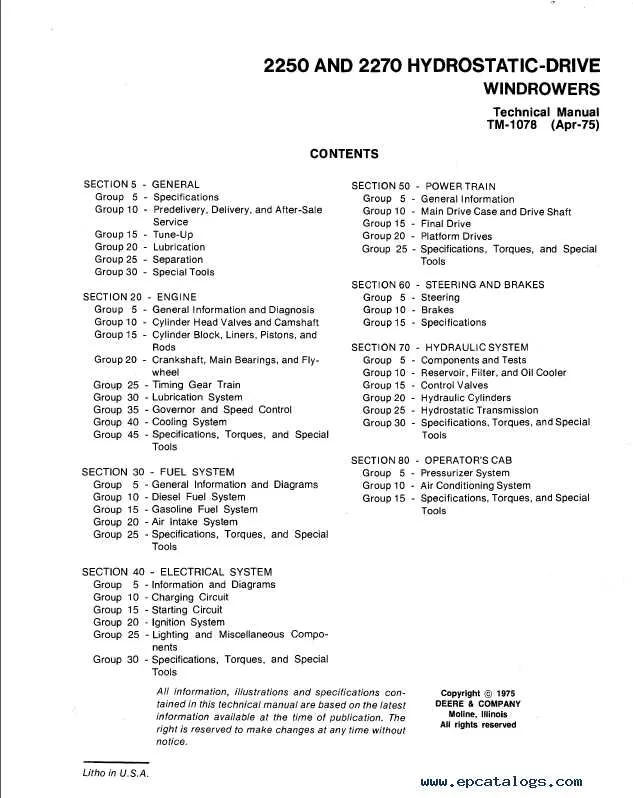 john deere 2270 swather specs