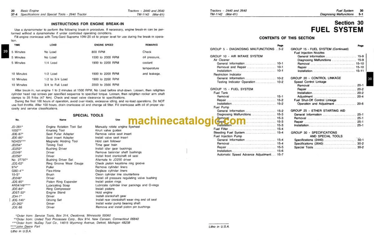 john deere 2440 specs
