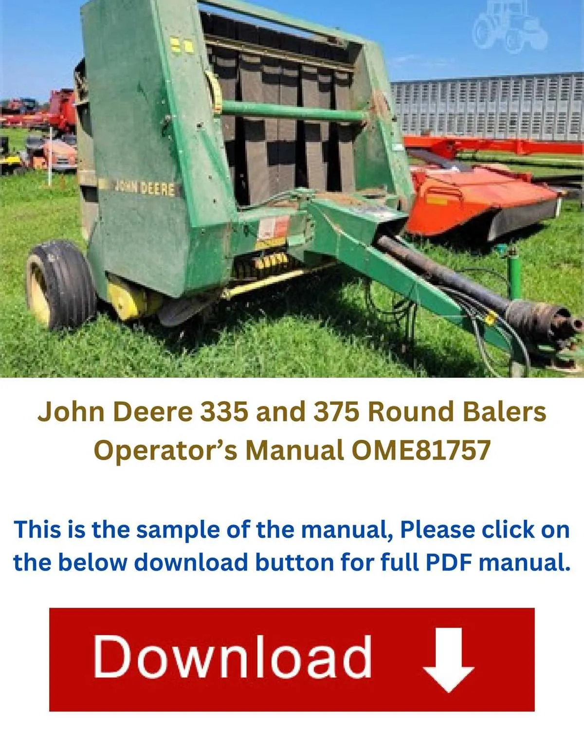 john deere 335 round baler specs