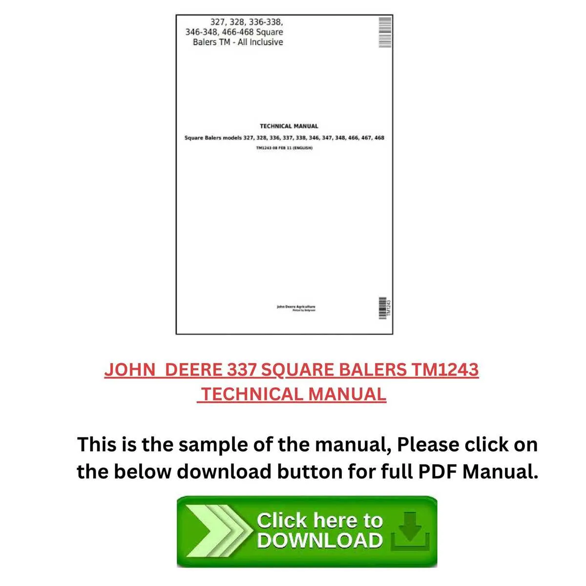 john deere 337 baler specs