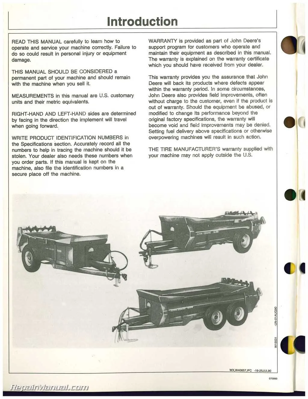 john deere 370 manure spreader specs
