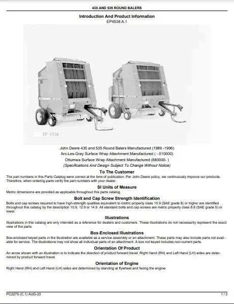 john deere 436 baler specs