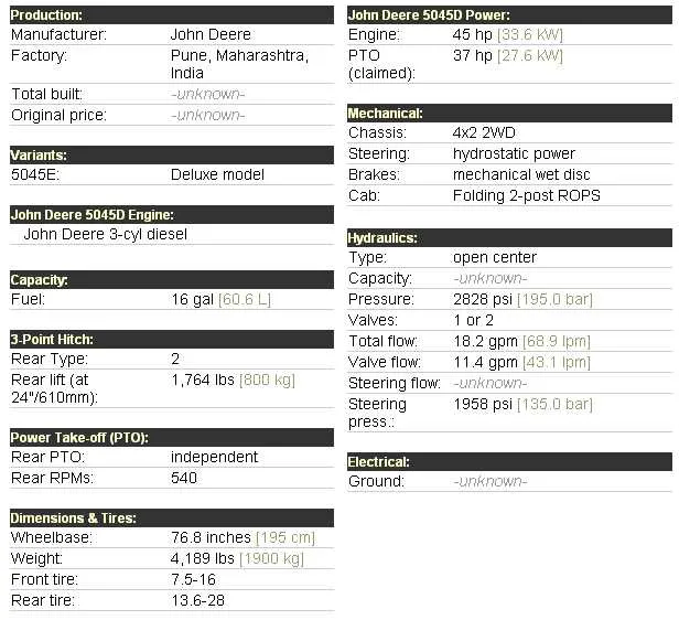 john deere 5045d specs