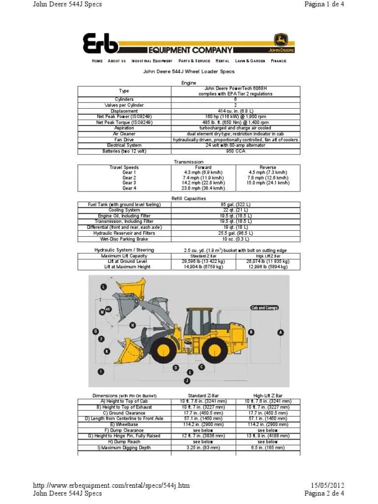 john deere 544e specs