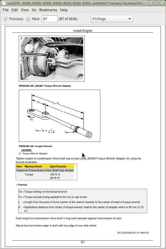 john deere 8100 specs