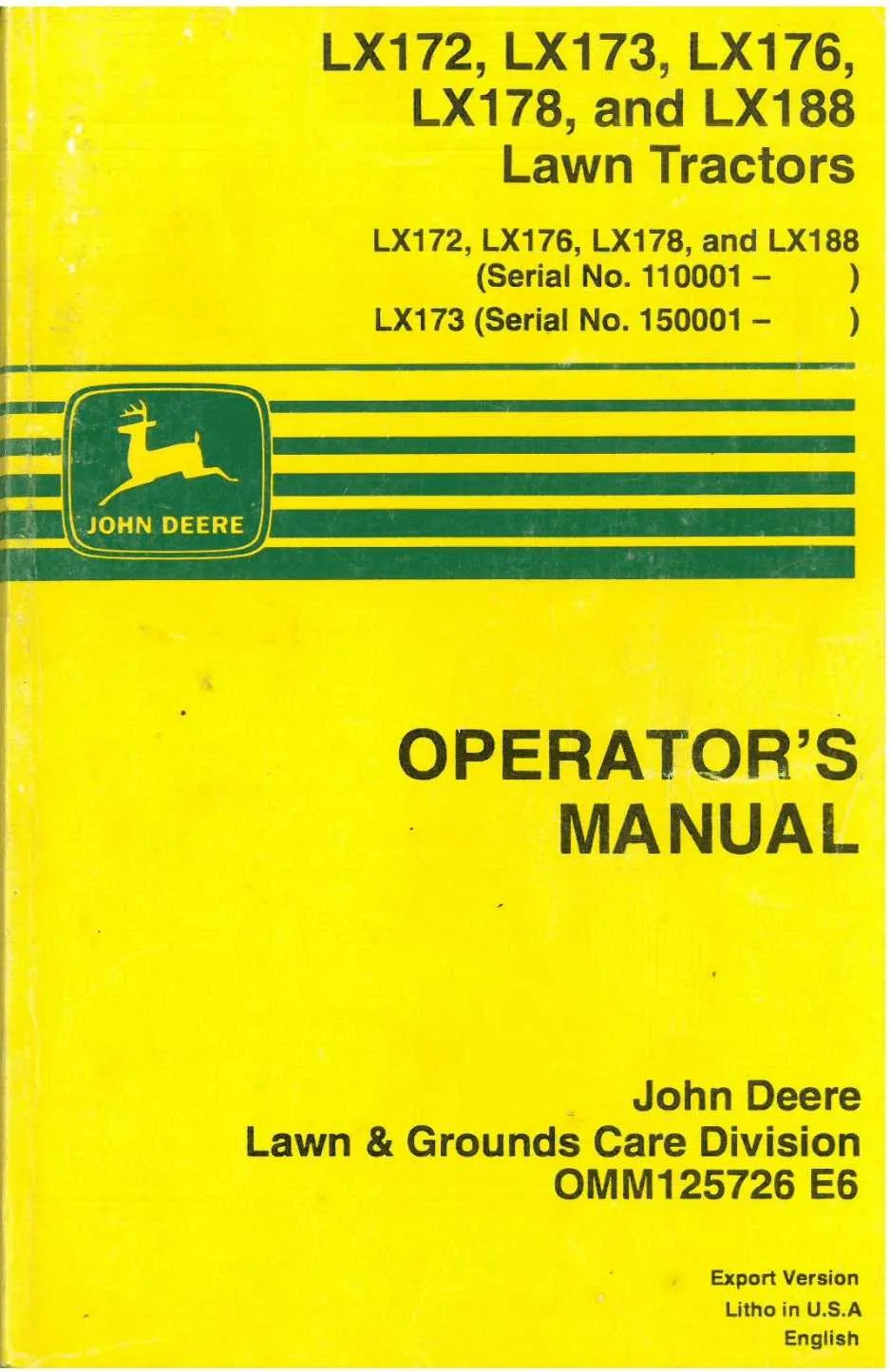 john deere lx176 specs