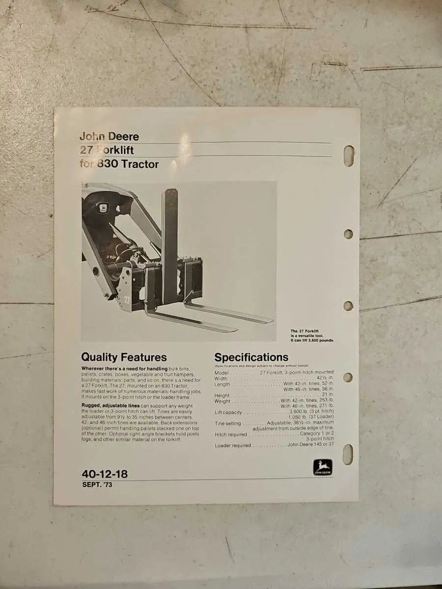 john deere model 37 loader specs