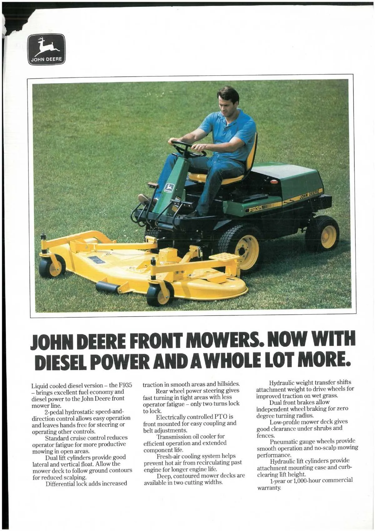 john deere riding mower specs