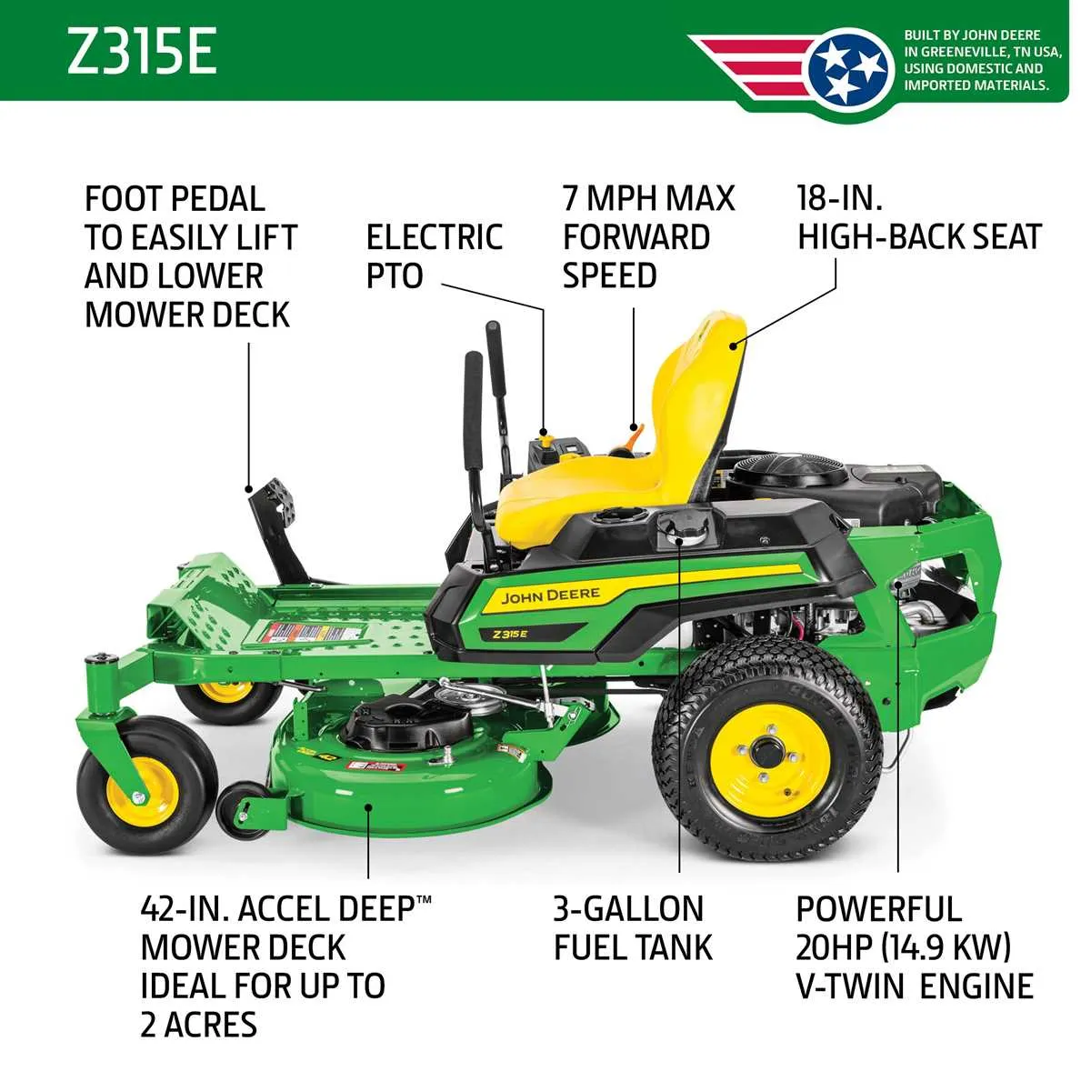 john deere z315e specs