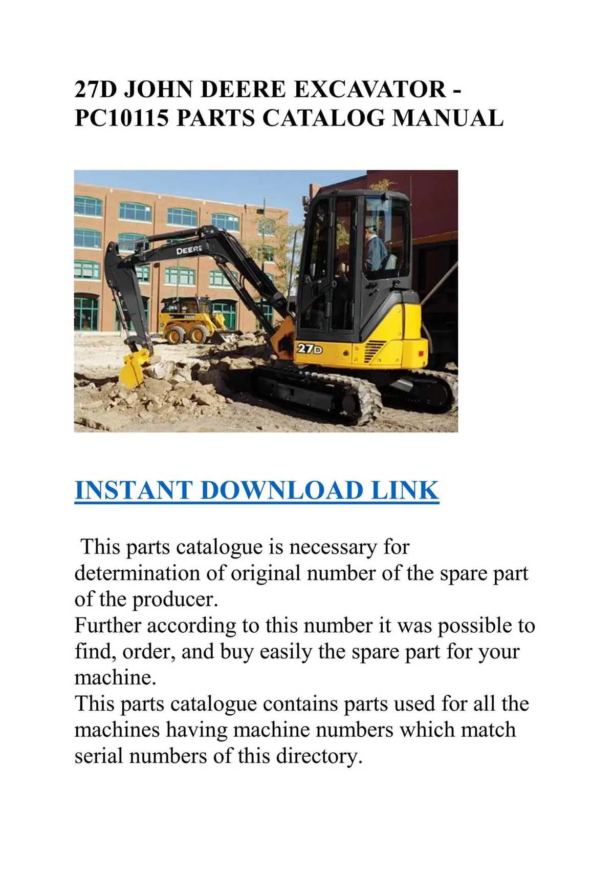 john deere 27 excavator specs