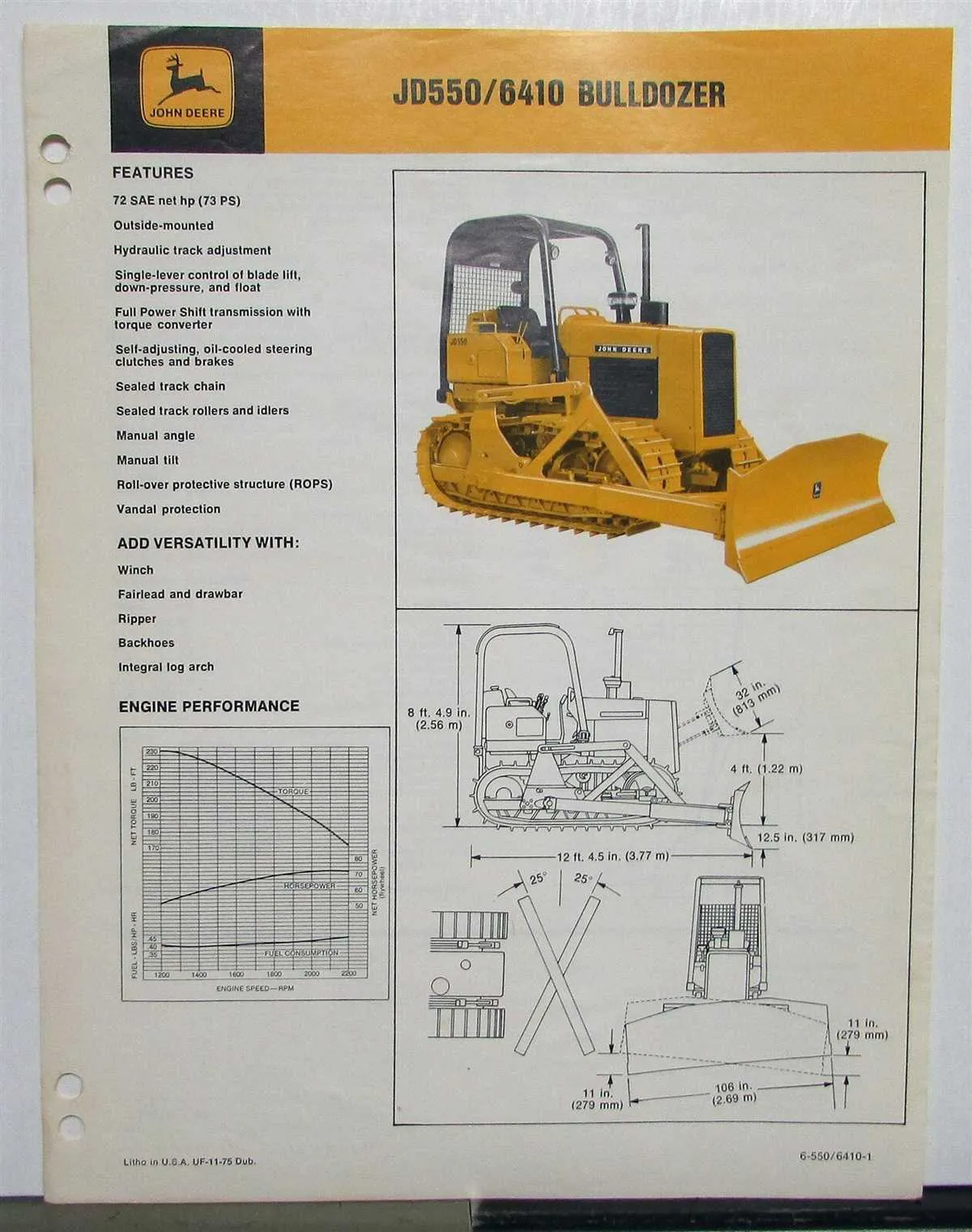 john deere 550 b specs