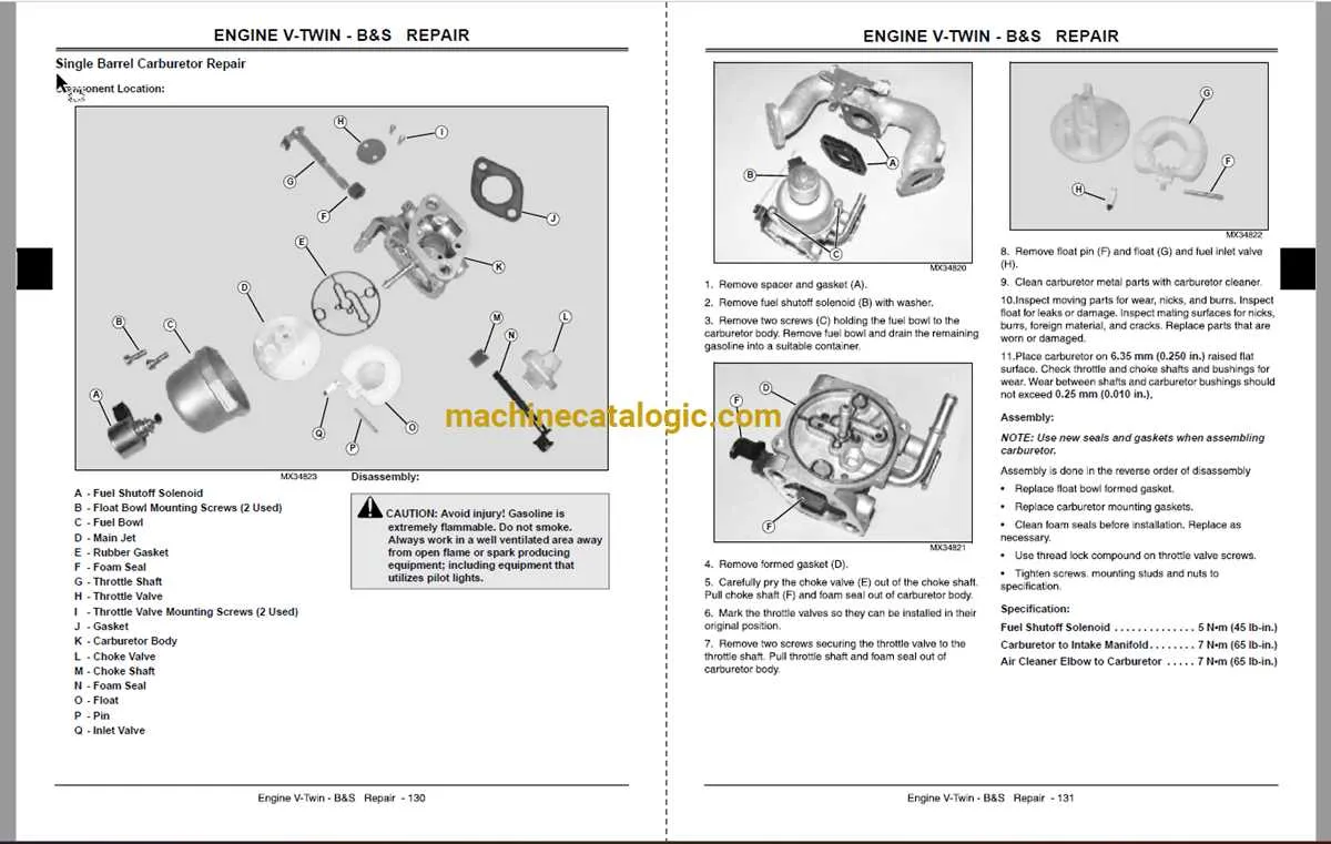john deere l100 torque specs