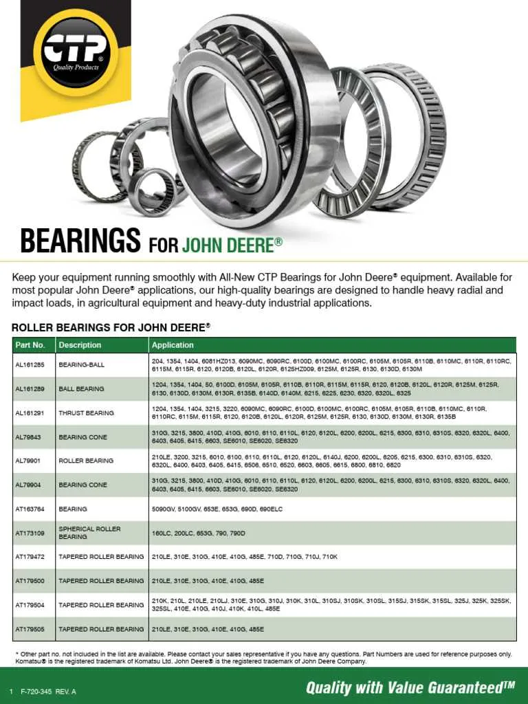 john deere 8832 bearing spec
