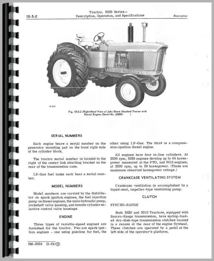 john deere 3020 diesel engine specs