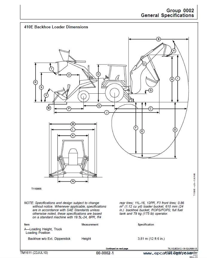 john deere 410 spec sheet
