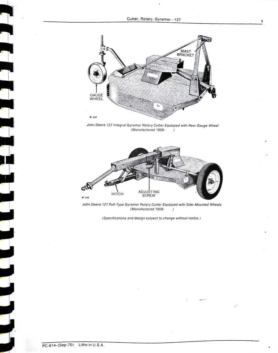 john deere 127 minimum pto hp specs
