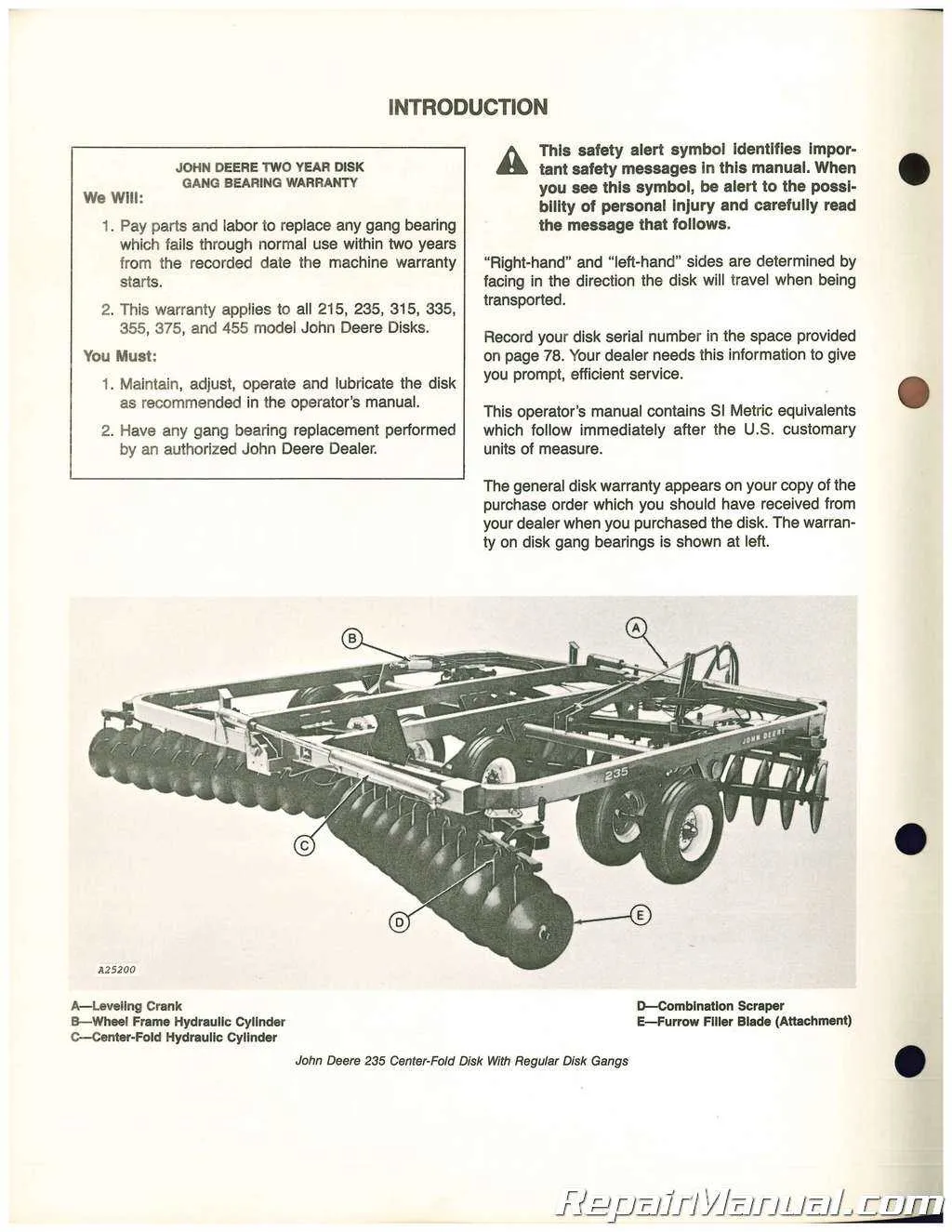 john deere 235 disc specs