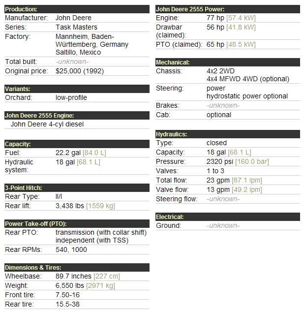 john deere 3055 tractor specs