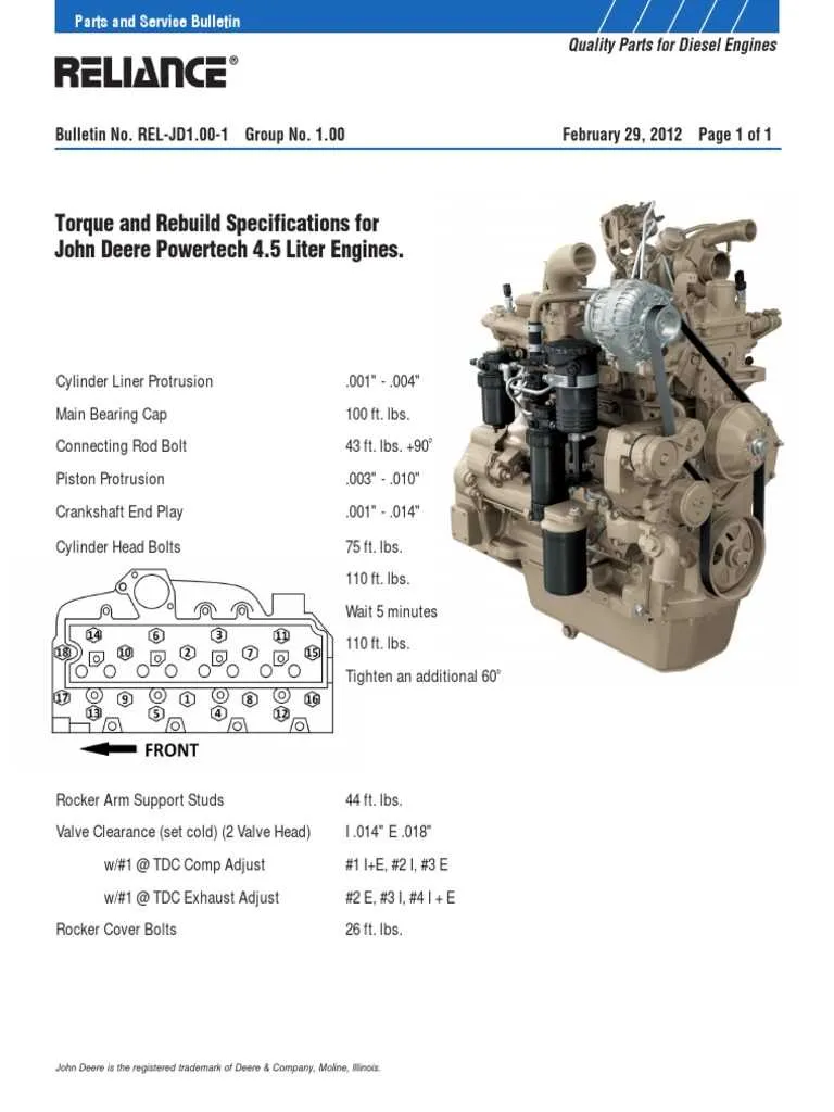 john deere 445 engine torque specs