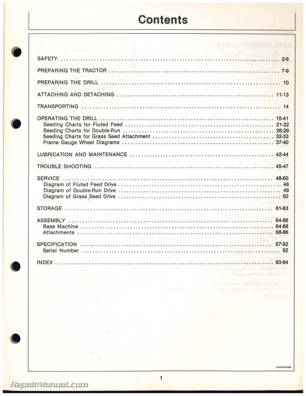 john deere 520 drill specs