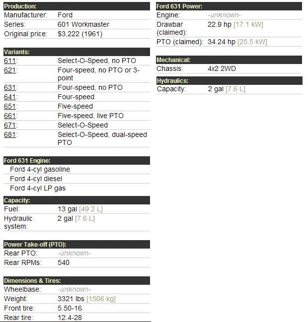 john deere 631 loader specs