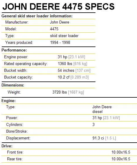 john deere 6675 skid steer specs