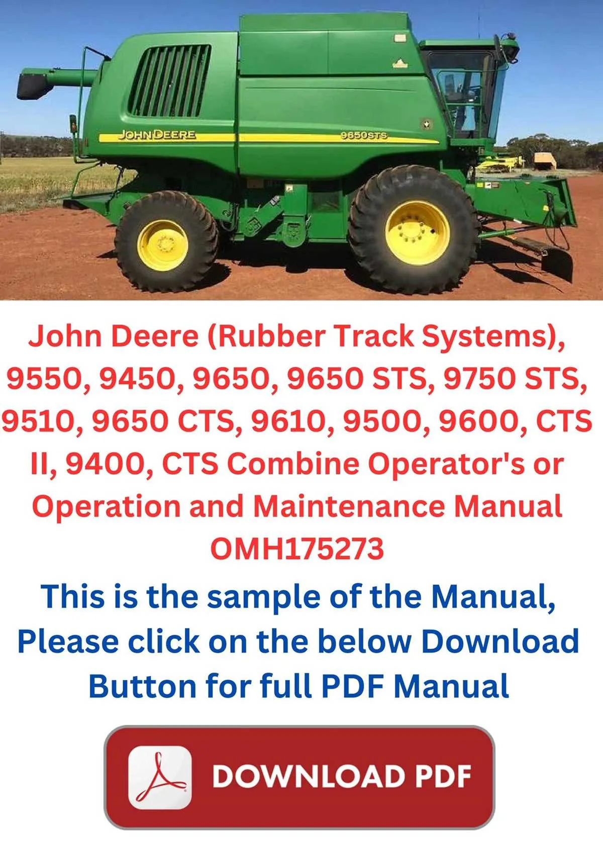 john deere 9750 combine specs