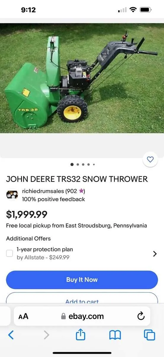 john deere trs32 snowblower specs