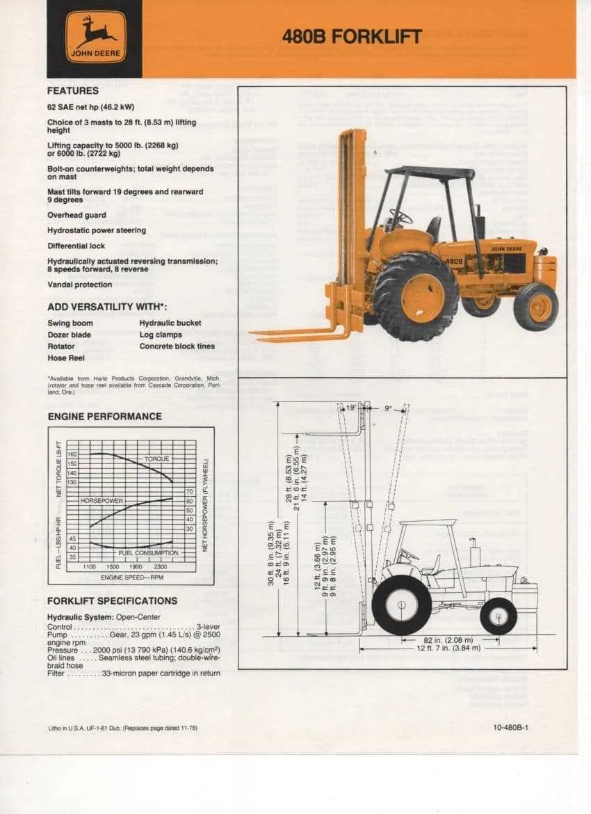 john deere 480b forklift specs