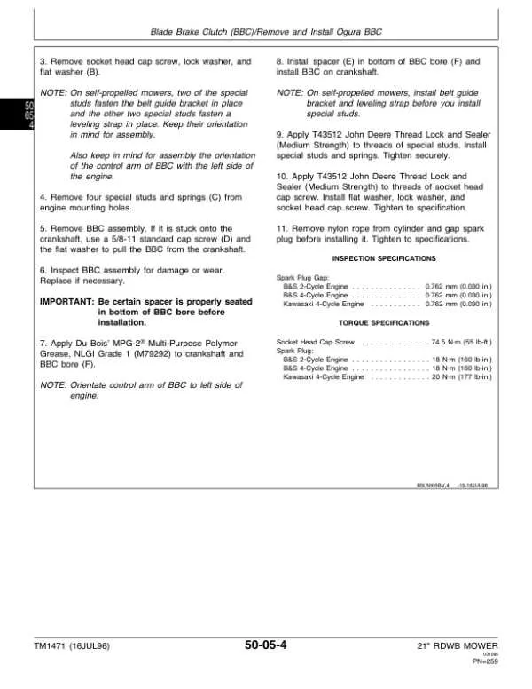 john deere 14sb engine specs