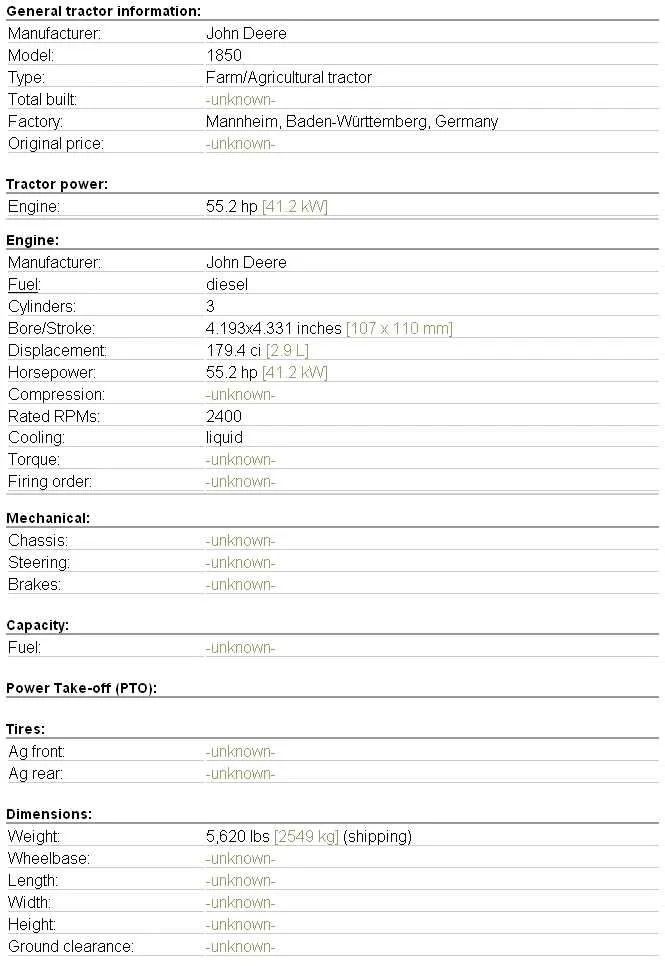 john deere 1840 specs