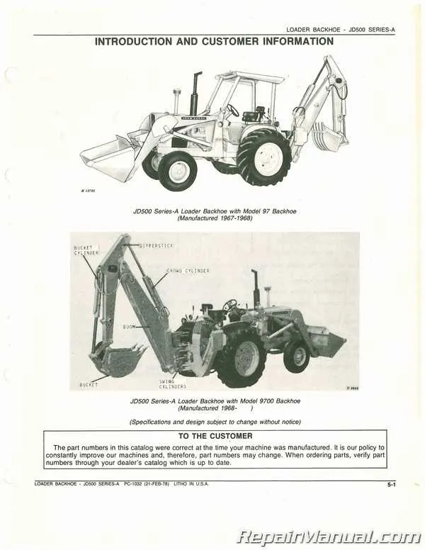 john deere 500a backhoe specs