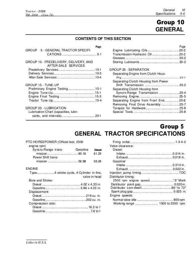 john deere 2520 diesel specs