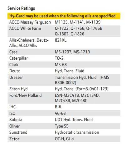 john deere hygard specs