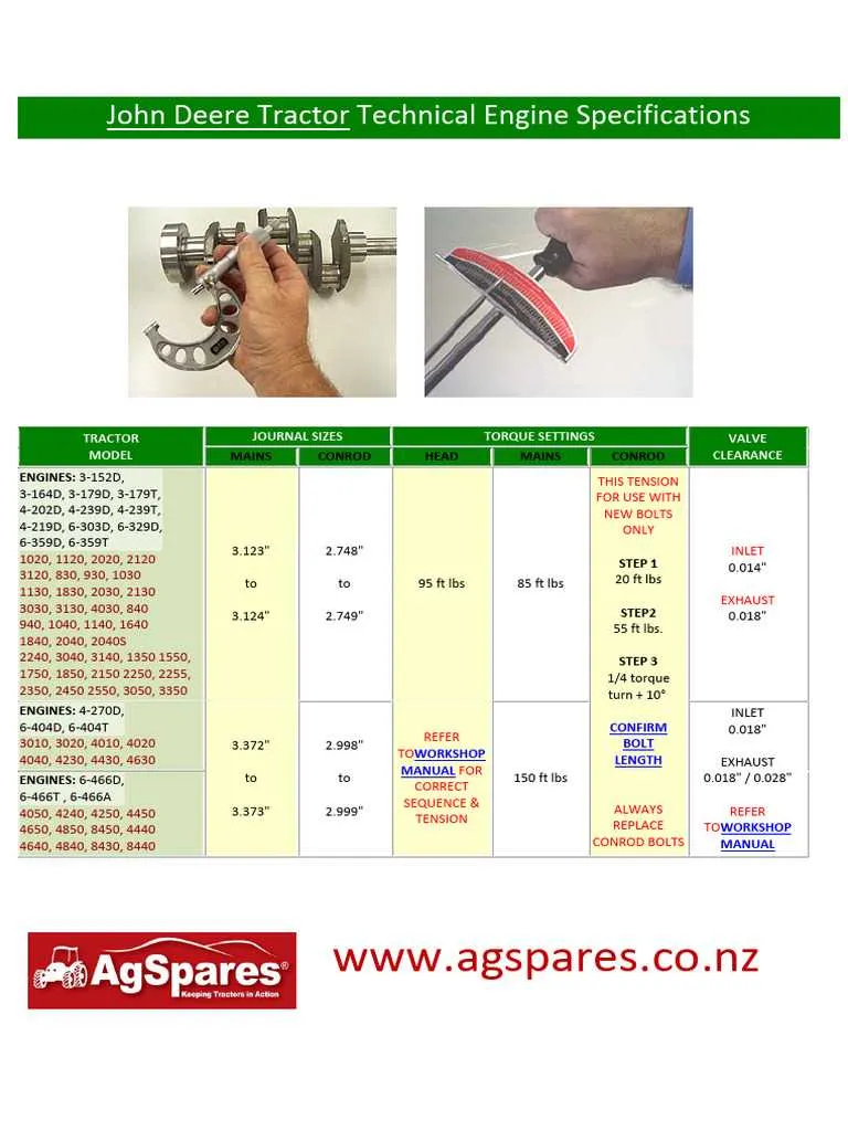 john deere 60 torque specs