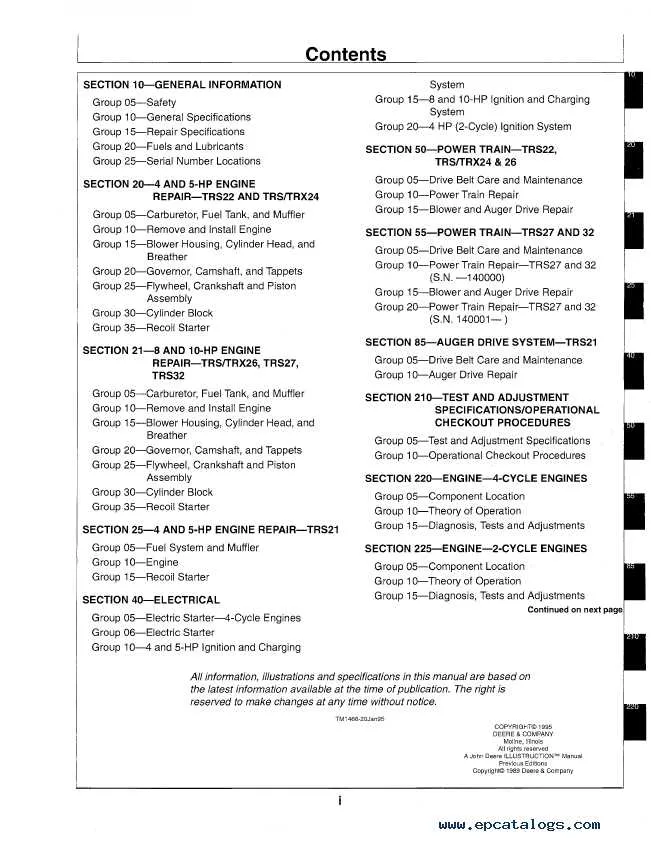 john deere trx24 snowblower specs