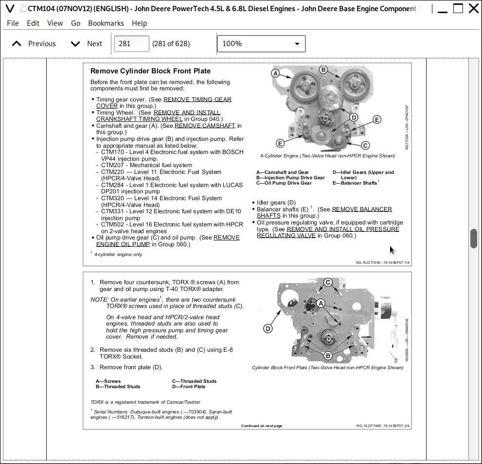john deere model a engine torque specs